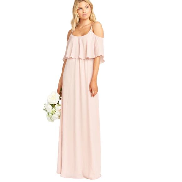 Show Me Your Mumu Caitlin Ruffle Maxi Dress Dusty Blush Crisp Light Pink Sz XXL - Picture 1 of 12